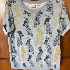 Anthropologie Parrot Print Gray T-Shirt